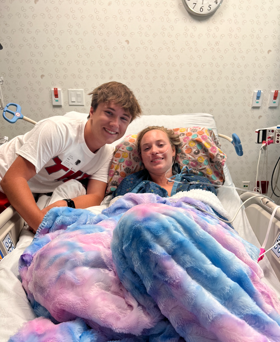 Kaden Bardone visits Claire Lahrman in the hospital.